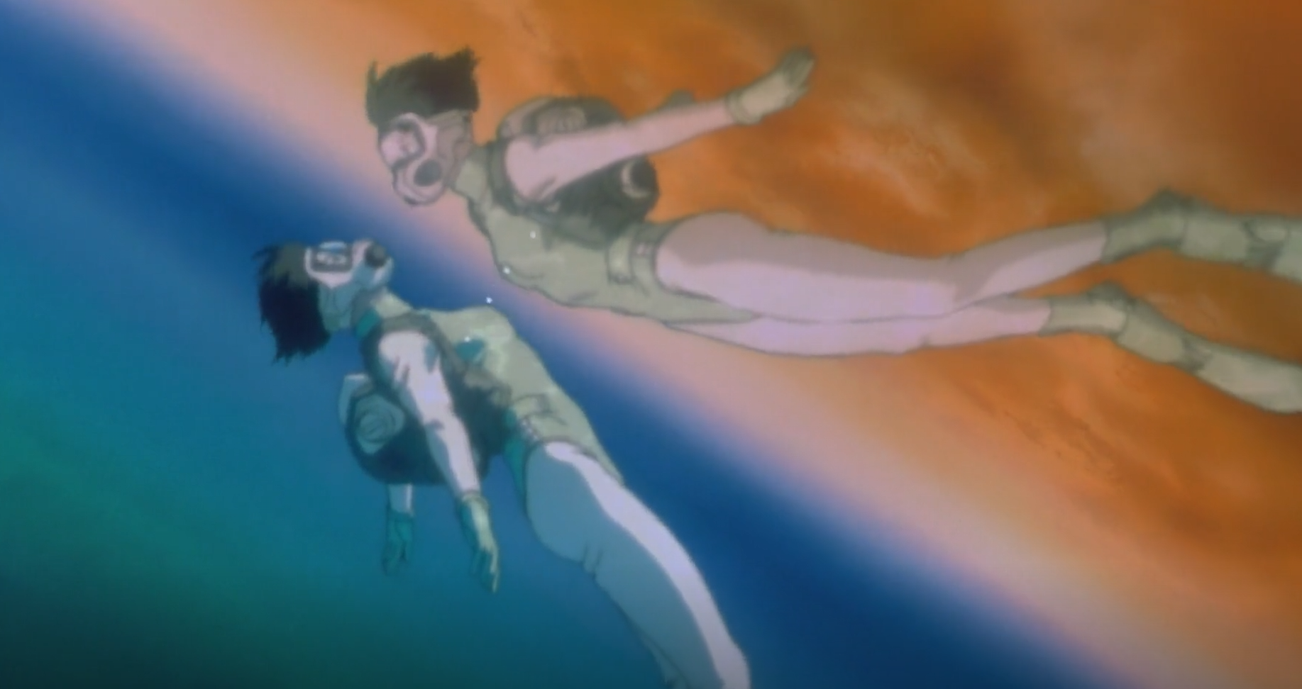 Kusanagi floating up through the water